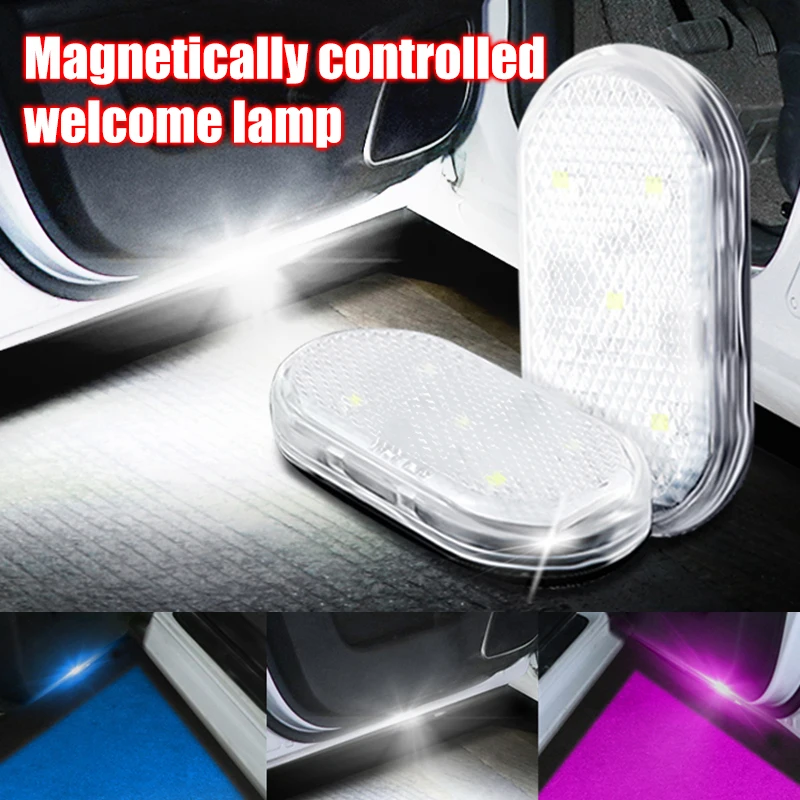 2pcs Led Car Interior Door Light USB Charging Automobile Welcome Lights Magnetic Anti-collision Signal Lamp