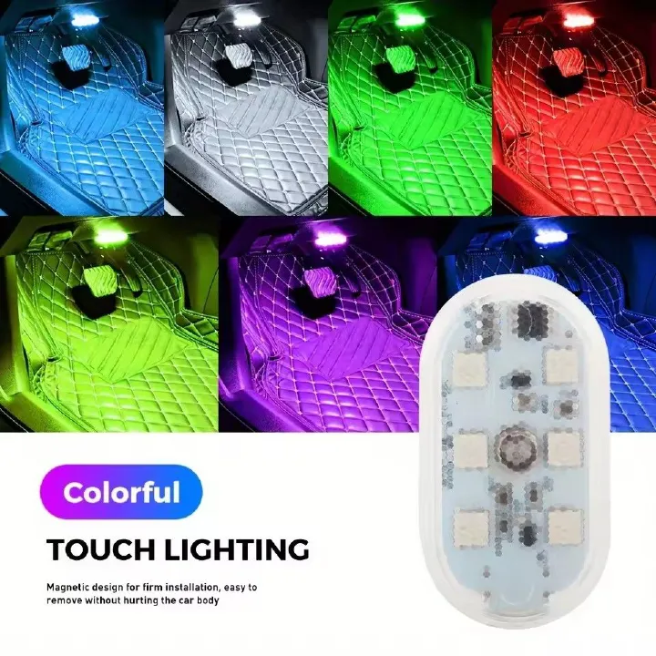 2pcs Led Car Interior Door Light USB Charging Automobile Welcome Lights Magnetic Anti-collision Signal Lamp