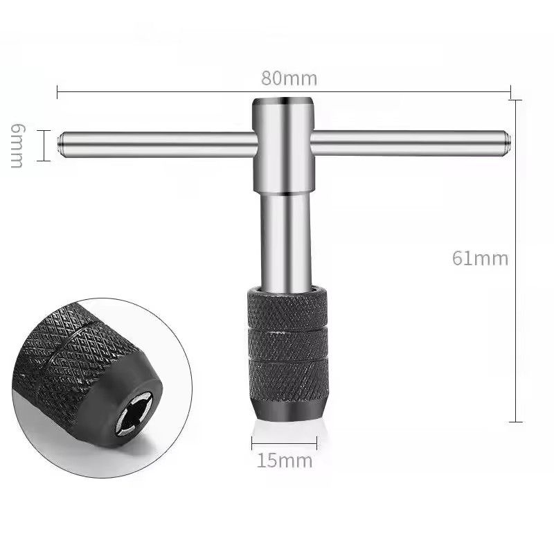 Portable 6pcs T-type Tap Wrench Set Drill Set Hand Tapping Tools Machine Screw Thread Tap Twist Bit M3/M4/M5/M6/M8  DIY Tool C-612