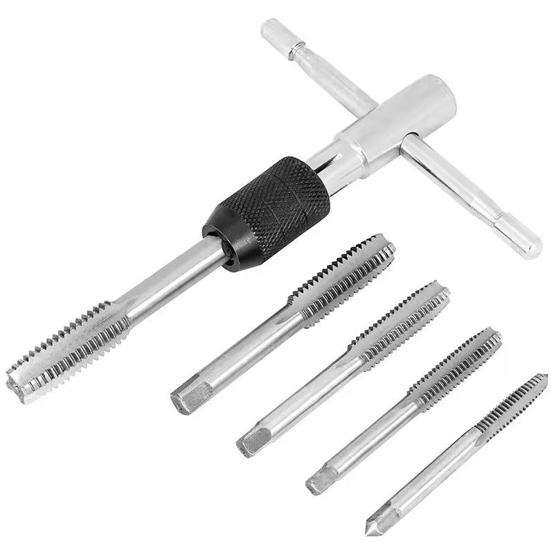 Portable 6pcs T-type Tap Wrench Set Drill Set Hand Tapping Tools Machine Screw Thread Tap Twist Bit M3/M4/M5/M6/M8  DIY Tool C-612