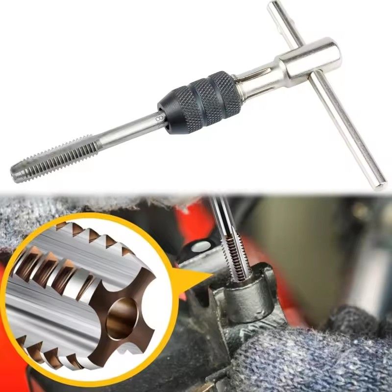 Portable 6pcs T-type Tap Wrench Set Drill Set Hand Tapping Tools Machine Screw Thread Tap Twist Bit M3/M4/M5/M6/M8  DIY Tool C-612