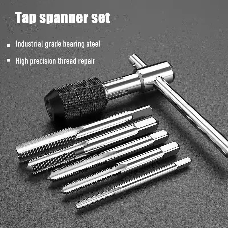 Portable 6pcs T-type Tap Wrench Set Drill Set Hand Tapping Tools Machine Screw Thread Tap Twist Bit M3/M4/M5/M6/M8  DIY Tool C-612