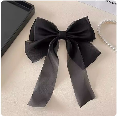 Korean Organza Oversized Bowknot Hair Clips for Women Solid Color Silky Ribbon Bow Ponytail Holder Grips Hair Accessories