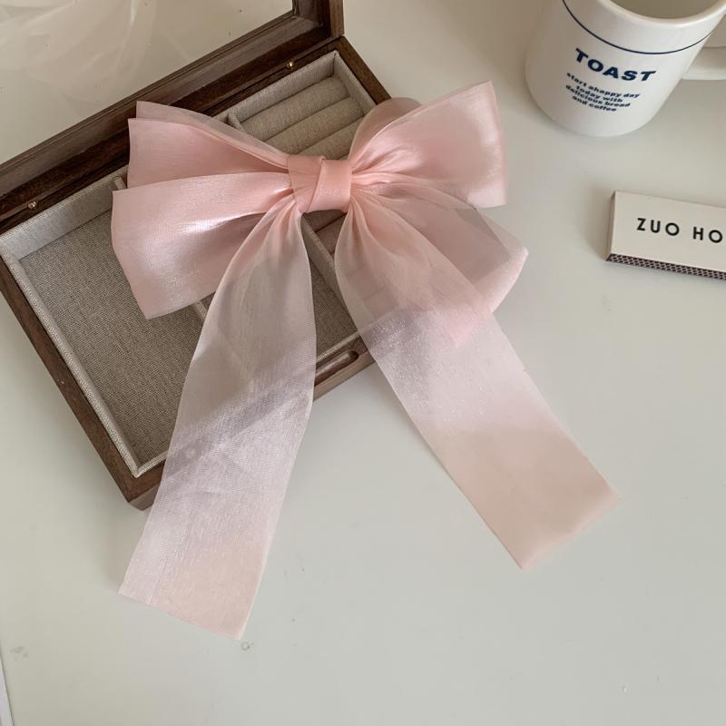 Korean Organza Oversized Bowknot Hair Clips for Women Solid Color Silky Ribbon Bow Ponytail Holder Grips Hair Accessories