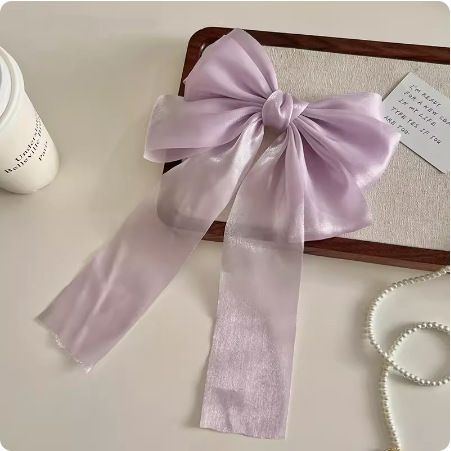 Korean Organza Oversized Bowknot Hair Clips for Women Solid Color Silky Ribbon Bow Ponytail Holder Grips Hair Accessories