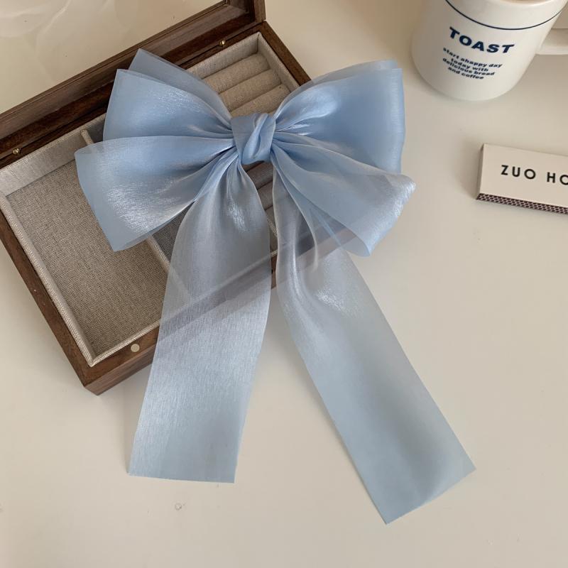 Korean Organza Oversized Bowknot Hair Clips for Women Solid Color Silky Ribbon Bow Ponytail Holder Grips Hair Accessories