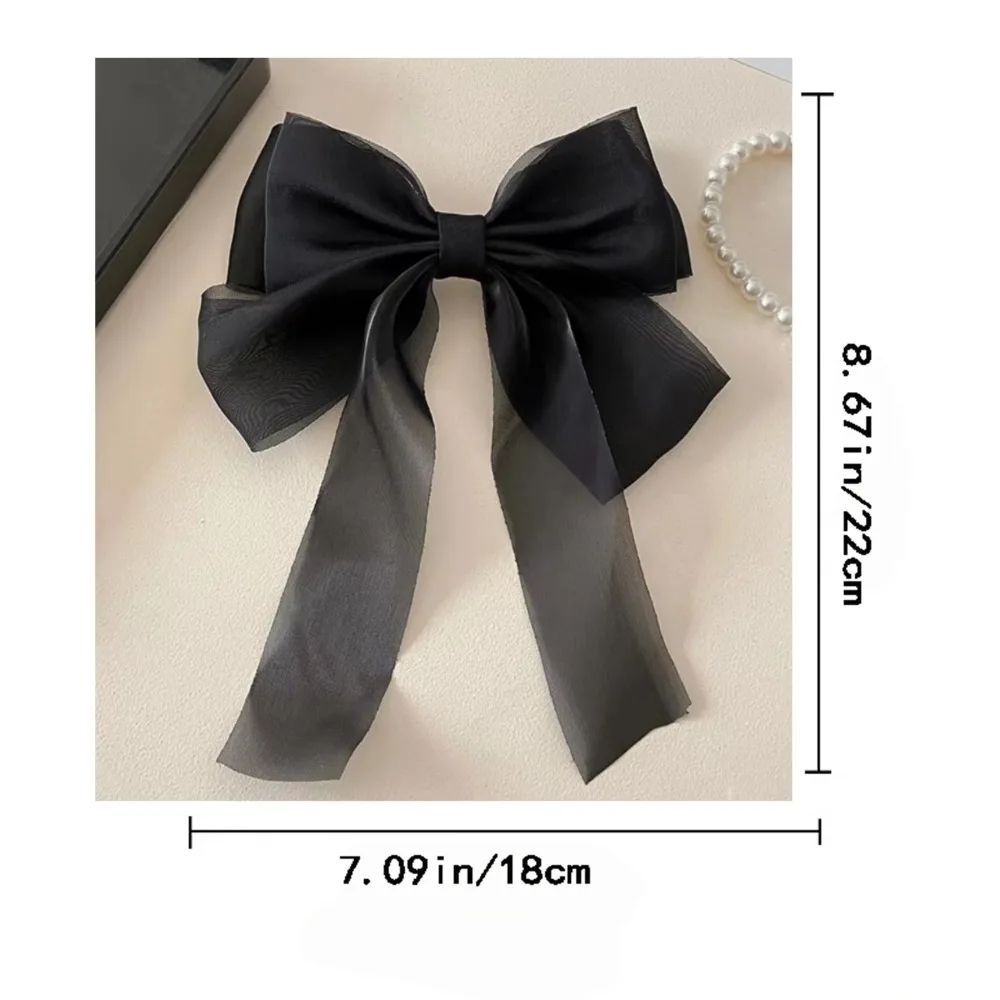 Korean Organza Oversized Bowknot Hair Clips for Women Solid Color Silky Ribbon Bow Ponytail Holder Grips Hair Accessories