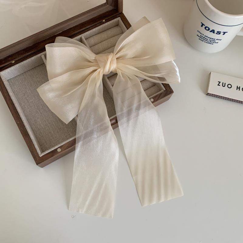 Korean Organza Oversized Bowknot Hair Clips for Women Solid Color Silky Ribbon Bow Ponytail Holder Grips Hair Accessories