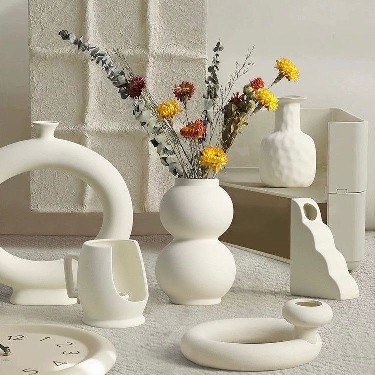 Modern Simple Ceramic Art Vase Dried Flowers Flower Arrangement Ornaments Living Room TV Cabinet Bedroom Desktop Home Decoration