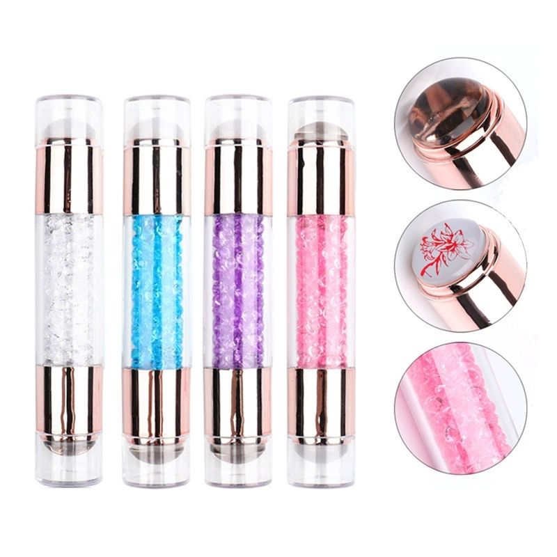 3pcs Nail Stamp Art Set Double Head Silicone Nail Stamper Crystal Handle Stamp Random Stencil Easy Stamp Set Stamp Plating Tool