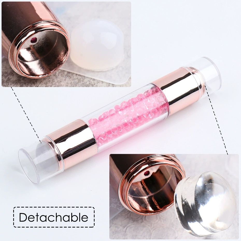 3pcs Nail Stamp Art Set Double Head Silicone Nail Stamper Crystal Handle Stamp Random Stencil Easy Stamp Set Stamp Plating Tool