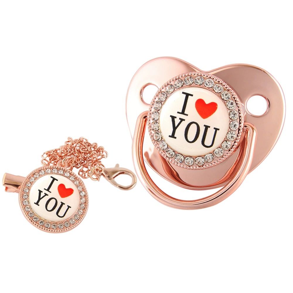 Newborn Pacifier Baby Shower Gift Bling Baby Dummy Silicone BPA Free Infant Nipple New Born Pacifiers For Babies I Love Mum Dad