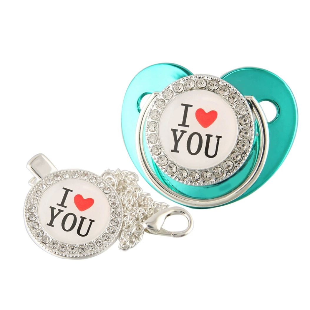 Newborn Pacifier Baby Shower Gift Bling Baby Dummy Silicone BPA Free Infant Nipple New Born Pacifiers For Babies I Love Mum Dad
