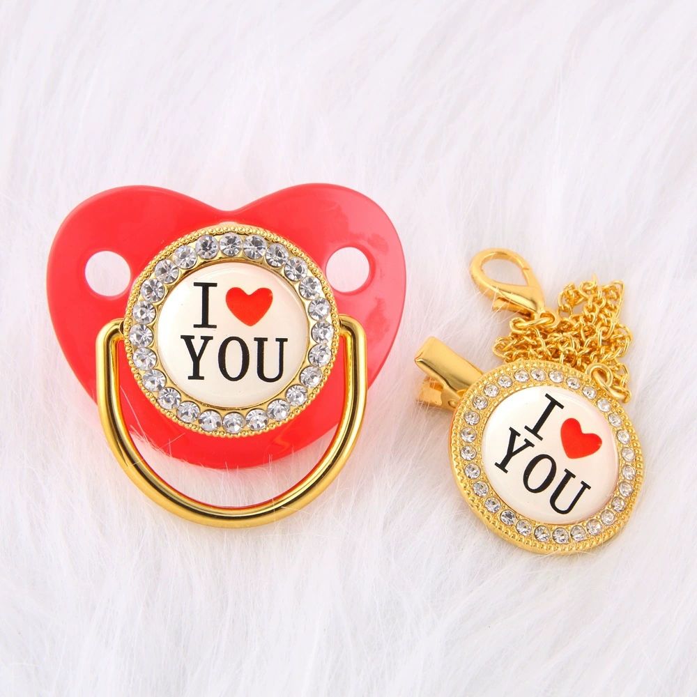 Newborn Pacifier Baby Shower Gift Bling Baby Dummy Silicone BPA Free Infant Nipple New Born Pacifiers For Babies I Love Mum Dad