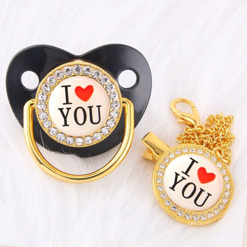 Newborn Pacifier Baby Shower Gift Bling Baby Dummy Silicone BPA Free Infant Nipple New Born Pacifiers For Babies I Love Mum Dad
