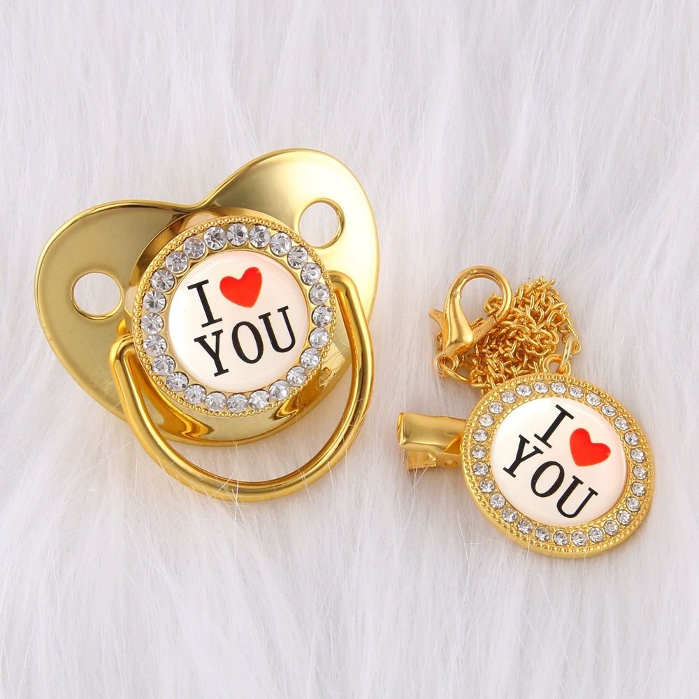 Newborn Pacifier Baby Shower Gift Bling Baby Dummy Silicone BPA Free Infant Nipple New Born Pacifiers For Babies I Love Mum Dad