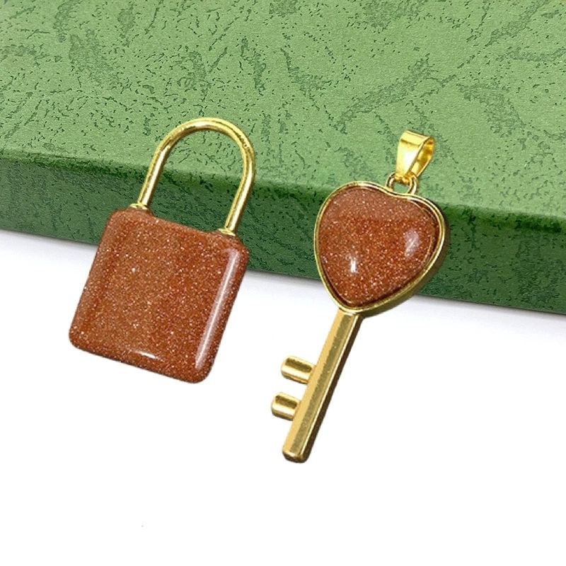 Natural crystal Gemstone Lovers Lock Key Pendant Love Shape Energy Necklace jewelry Reiki Beloved Female Valentine's Day Gif