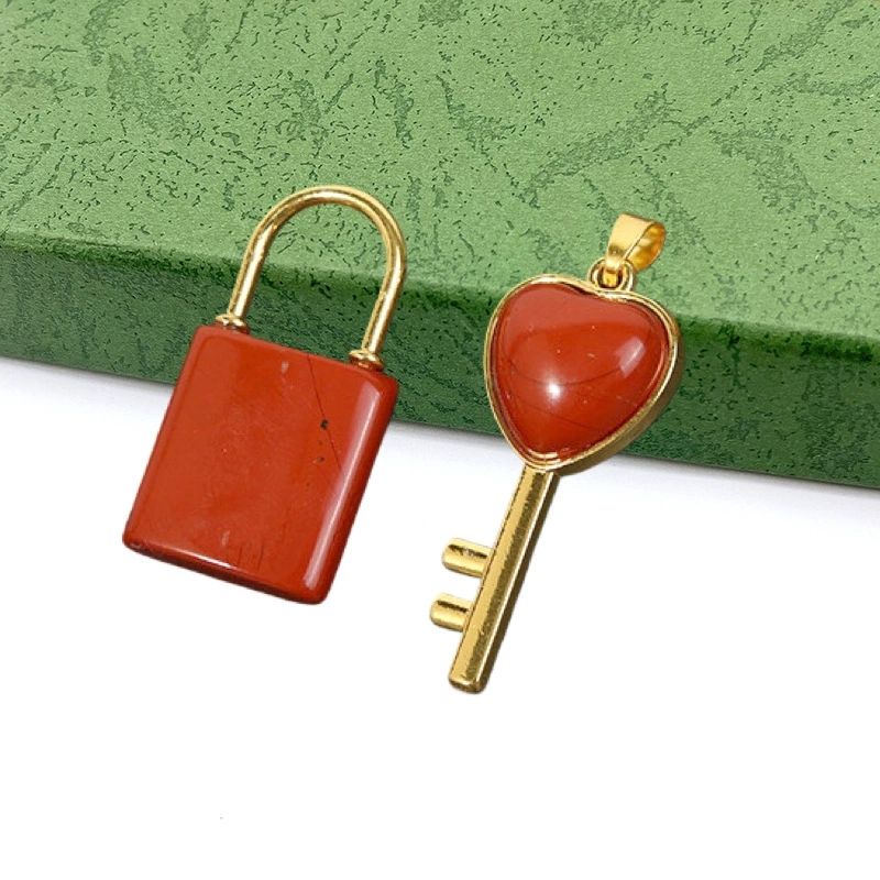 Natural crystal Gemstone Lovers Lock Key Pendant Love Shape Energy Necklace jewelry Reiki Beloved Female Valentine's Day Gif