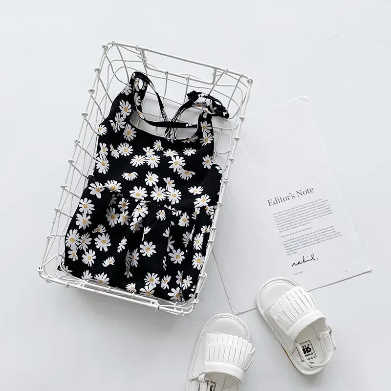 1pc casual dress with daisy print sleeveless dress for girls aged 2 to 6, children's dress, flower girl dress