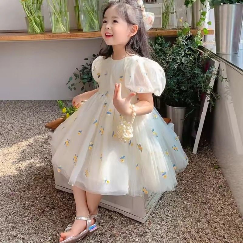 1pcChildren Girls Summer Dress for Kids Floral Princess Birthday Party Gown Mesh Tutu Wedding Children Dresses