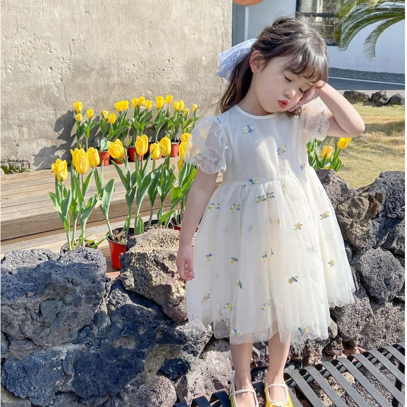 1pcChildren Girls Summer Dress for Kids Floral Princess Birthday Party Gown Mesh Tutu Wedding Children Dresses