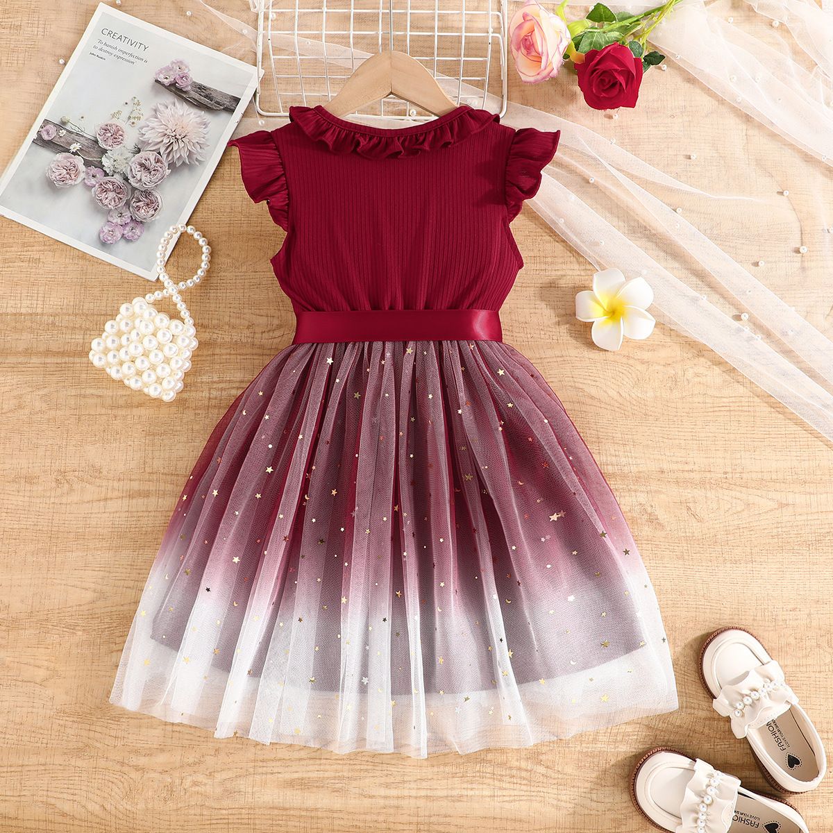 1pcDress For Kids 2-8 Years old Fashion Summer Cute Ruffled Sleeveless Star Tulle Princess Dresses Ootd For Baby Girl