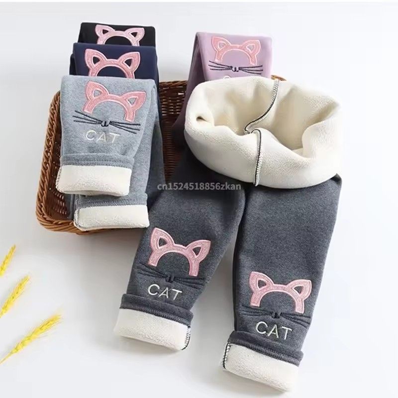 1pcKids Girls Winter Leggings 2025 Children Plus Velvet Warm Trousers Thick Lamb Fleece trousers Solid Color Baby Pencil Pants