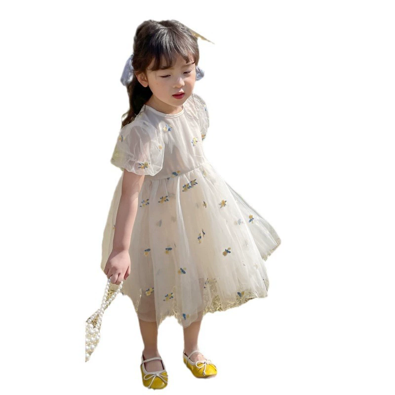 1pcChildren Girls Summer Dress for Kids Floral Princess Birthday Party Gown Mesh Tutu Wedding Children Dresses