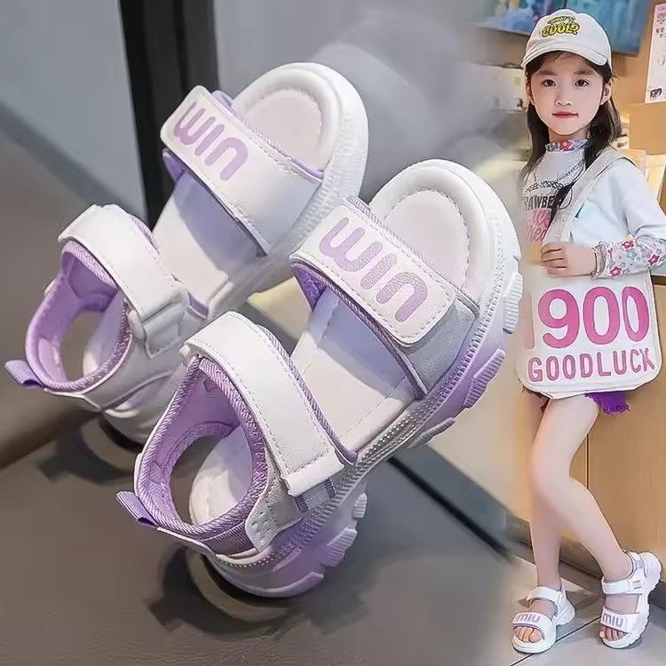 1 pair of Stylish Pink Princess Children's Sandals 2025 New Soft Bottom Sports Beach Shoes Summer Medium Large Children's Shoes