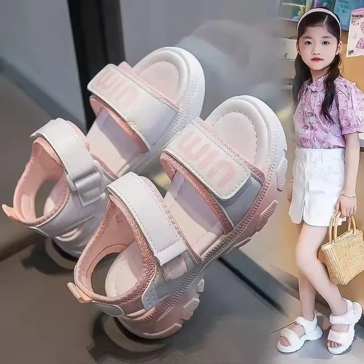 1 pair of Stylish Pink Princess Children's Sandals 2025 New Soft Bottom Sports Beach Shoes Summer Medium Large Children's Shoes