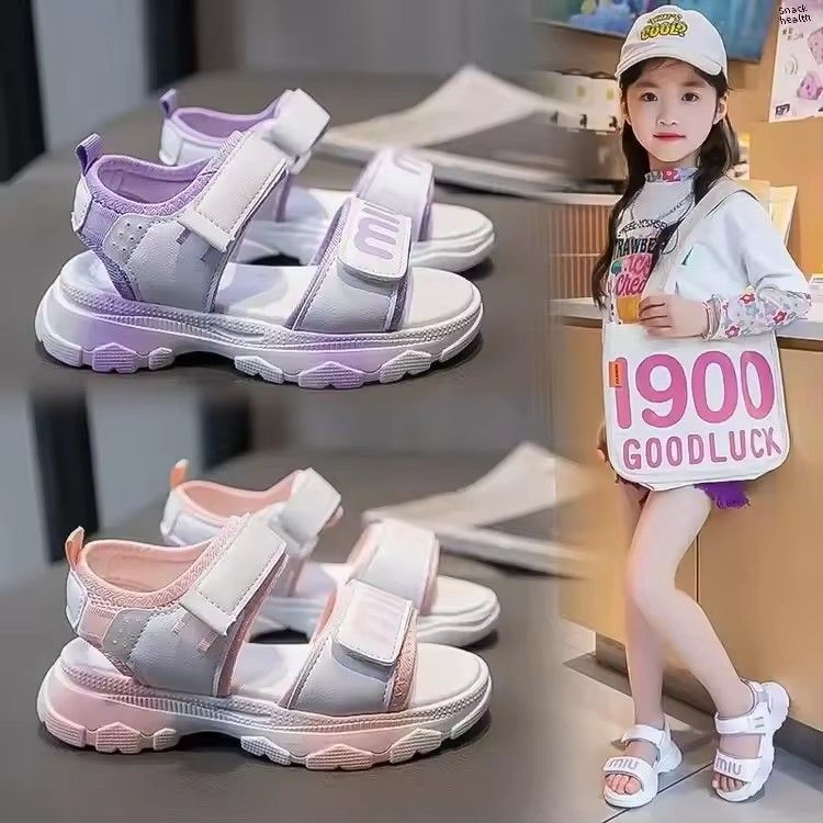 1 pair of Stylish Pink Princess Children's Sandals 2025 New Soft Bottom Sports Beach Shoes Summer Medium Large Children's Shoes