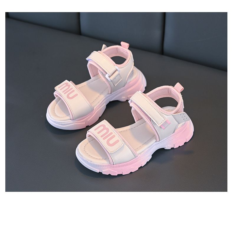 1 pair of Stylish Pink Princess Children's Sandals 2025 New Soft Bottom Sports Beach Shoes Summer Medium Large Children's Shoes