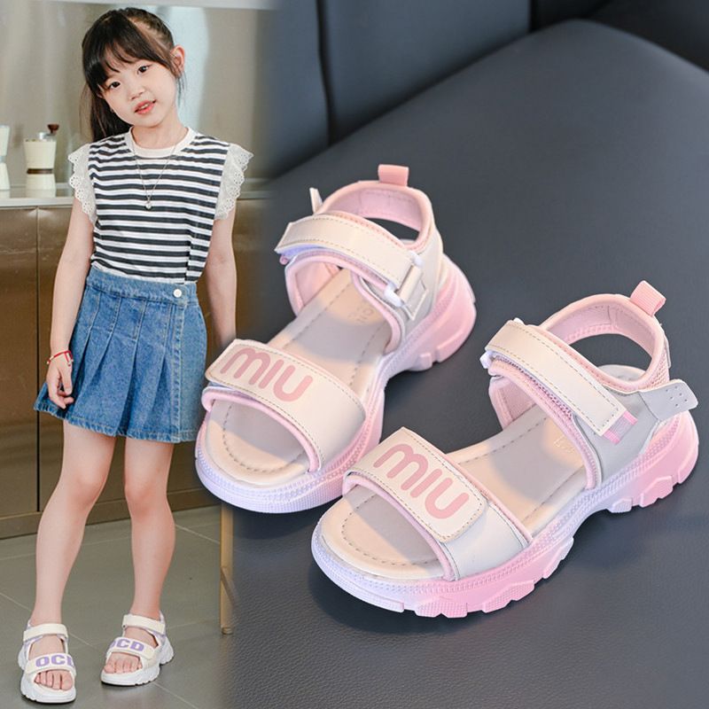1 pair of Stylish Pink Princess Children's Sandals 2025 New Soft Bottom Sports Beach Shoes Summer Medium Large Children's Shoes