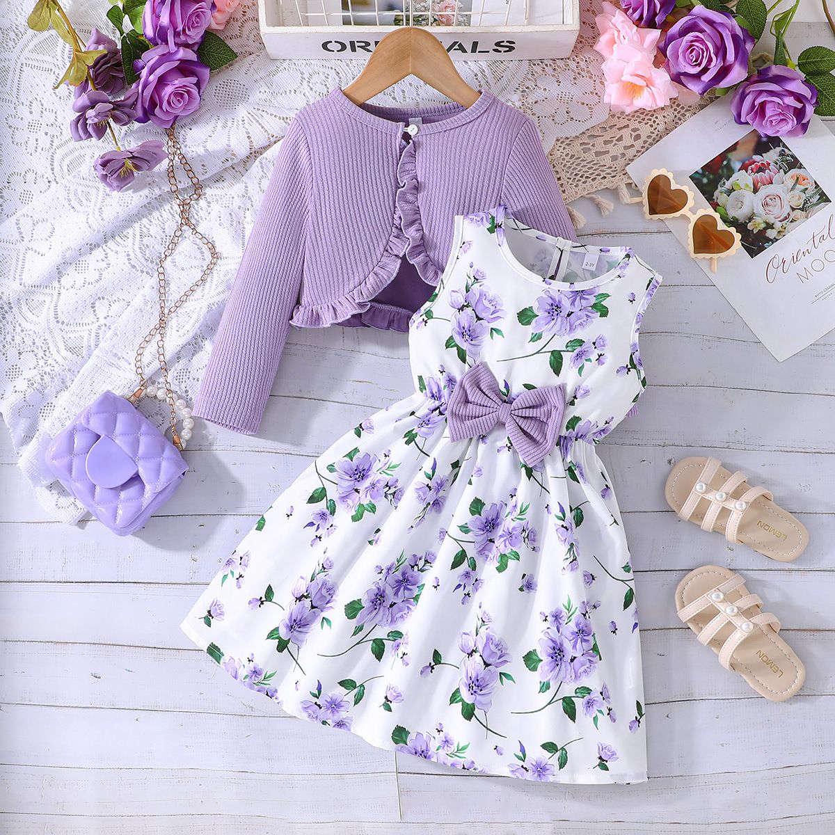 1 set of Kid Girl 2-8Years old Long Sleeve Coat Floral Princess Dresses Outfit Toddler Infant Clothing Set Fashion Kids Wear