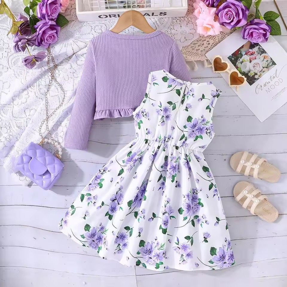 1 set of Kid Girl 2-8Years old Long Sleeve Coat Floral Princess Dresses Outfit Toddler Infant Clothing Set Fashion Kids Wear