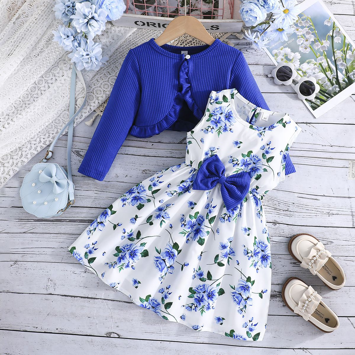 1 set of Kid Girl 2-8Years old Long Sleeve Coat Floral Princess Dresses Outfit Toddler Infant Clothing Set Fashion Kids Wear
