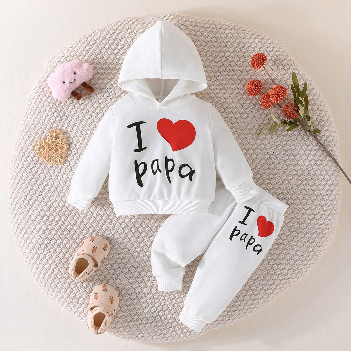 1 set of girls' and boys' hats, printed hoodies, pants, and children's clothing sets