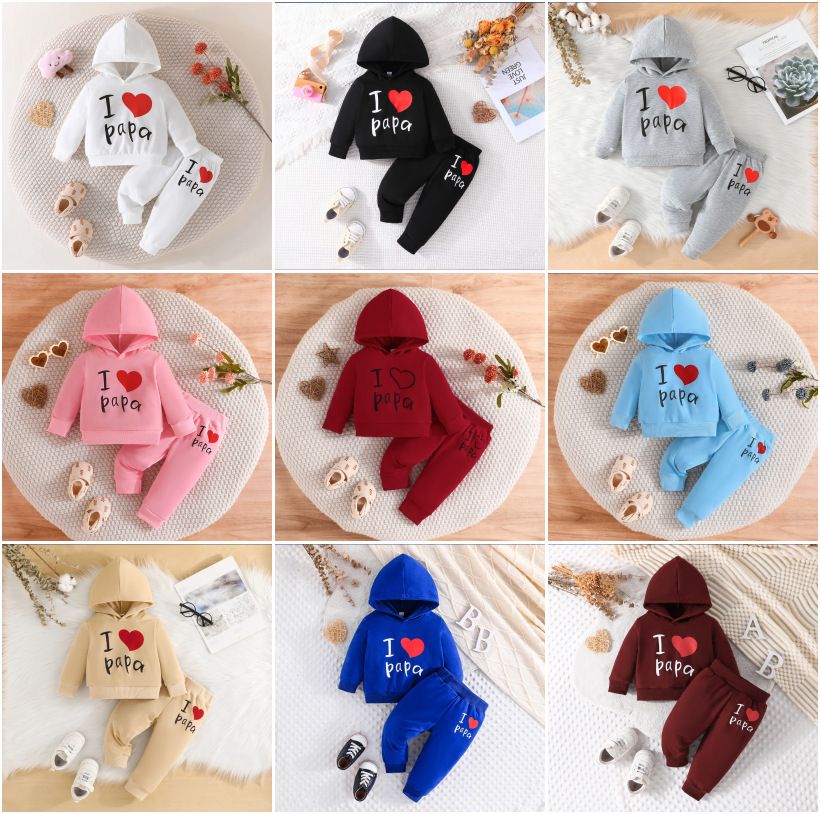 1 set of girls' and boys' hats, printed hoodies, pants, and children's clothing sets