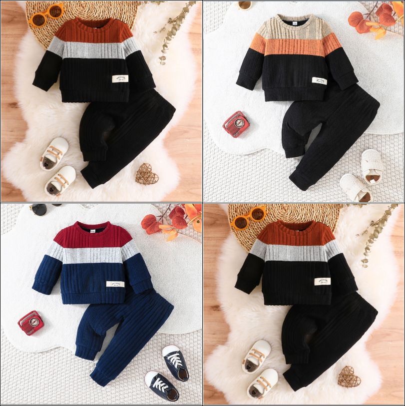 1 set of boys' long sleeved warm winter clothes and pants set, newborn clothing set