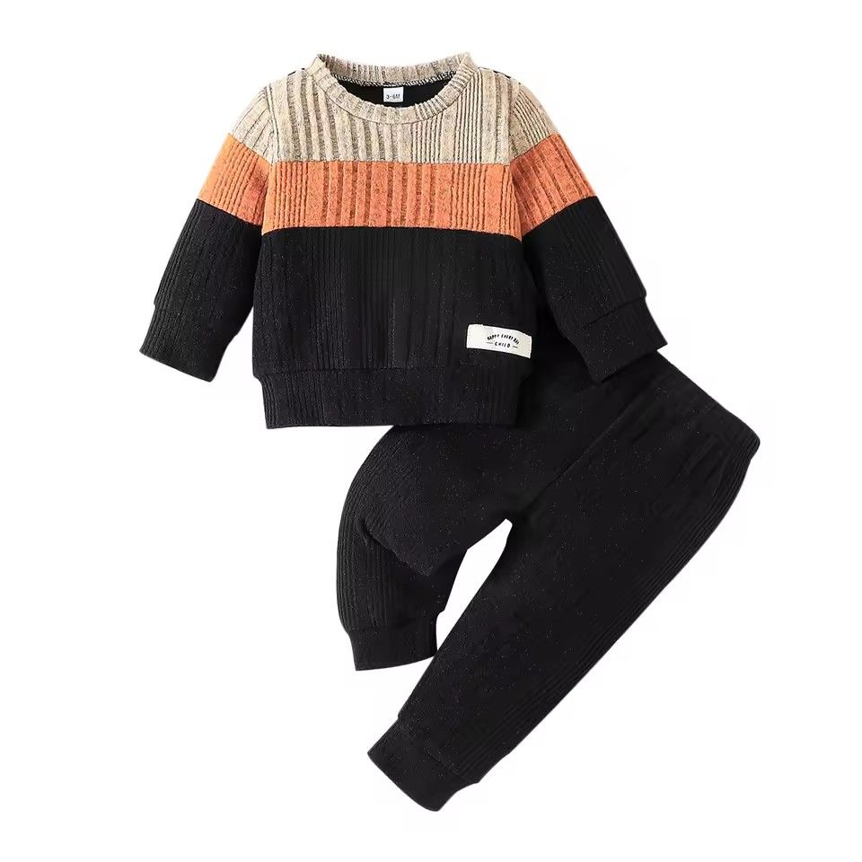 1 set of boys' long sleeved warm winter clothes and pants set, newborn clothing set