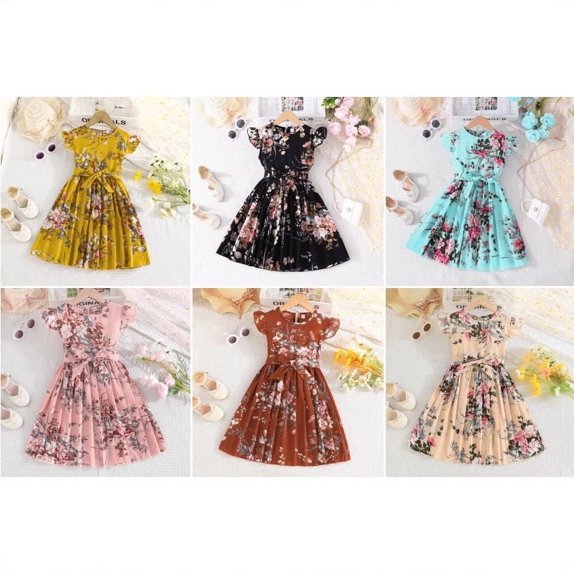 1pc5-14 Birthday Children's Dress Cute Flower Ruffle Sleeves Ruffle Skirt Princess Dress