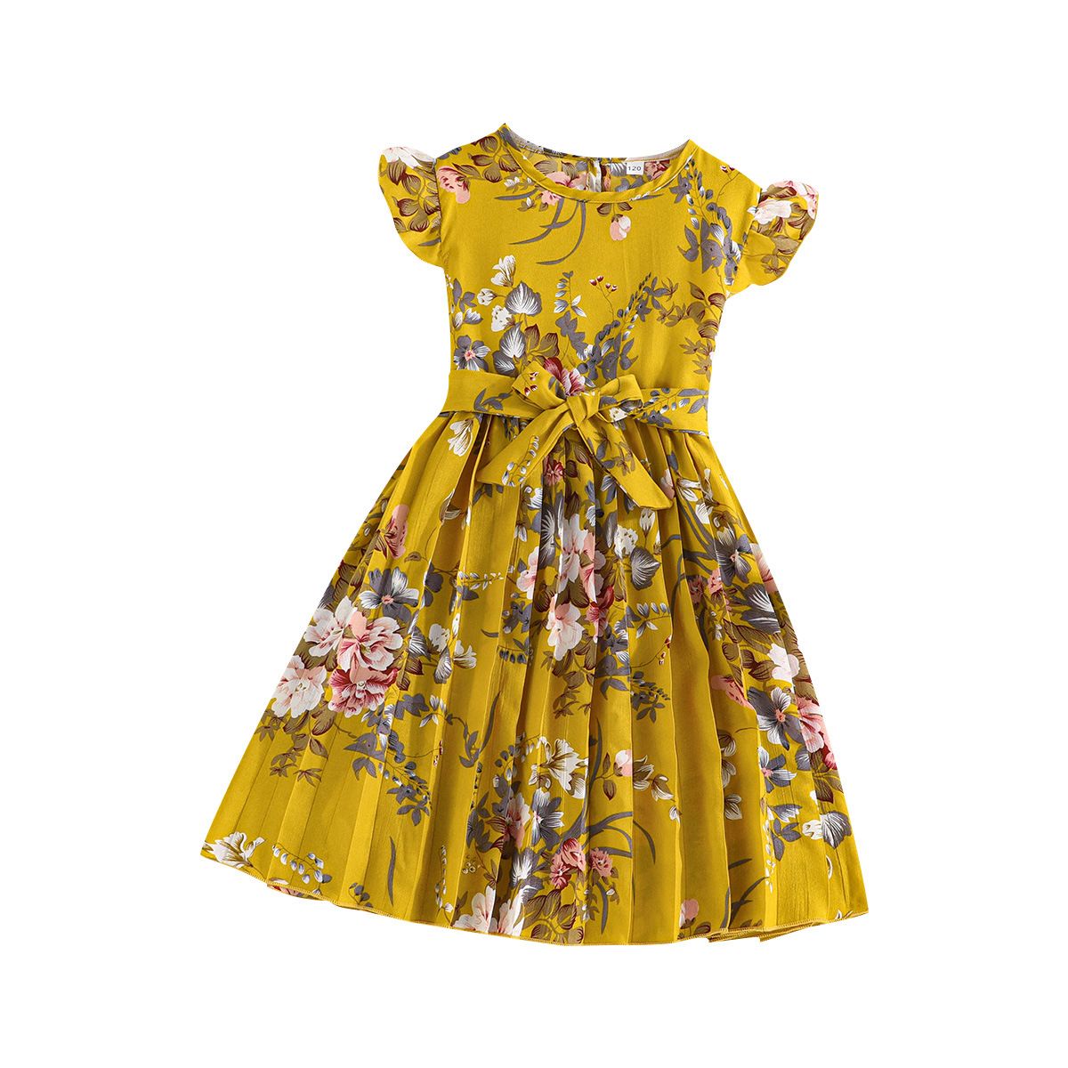 1pc5-14 Birthday Children's Dress Cute Flower Ruffle Sleeves Ruffle Skirt Princess Dress