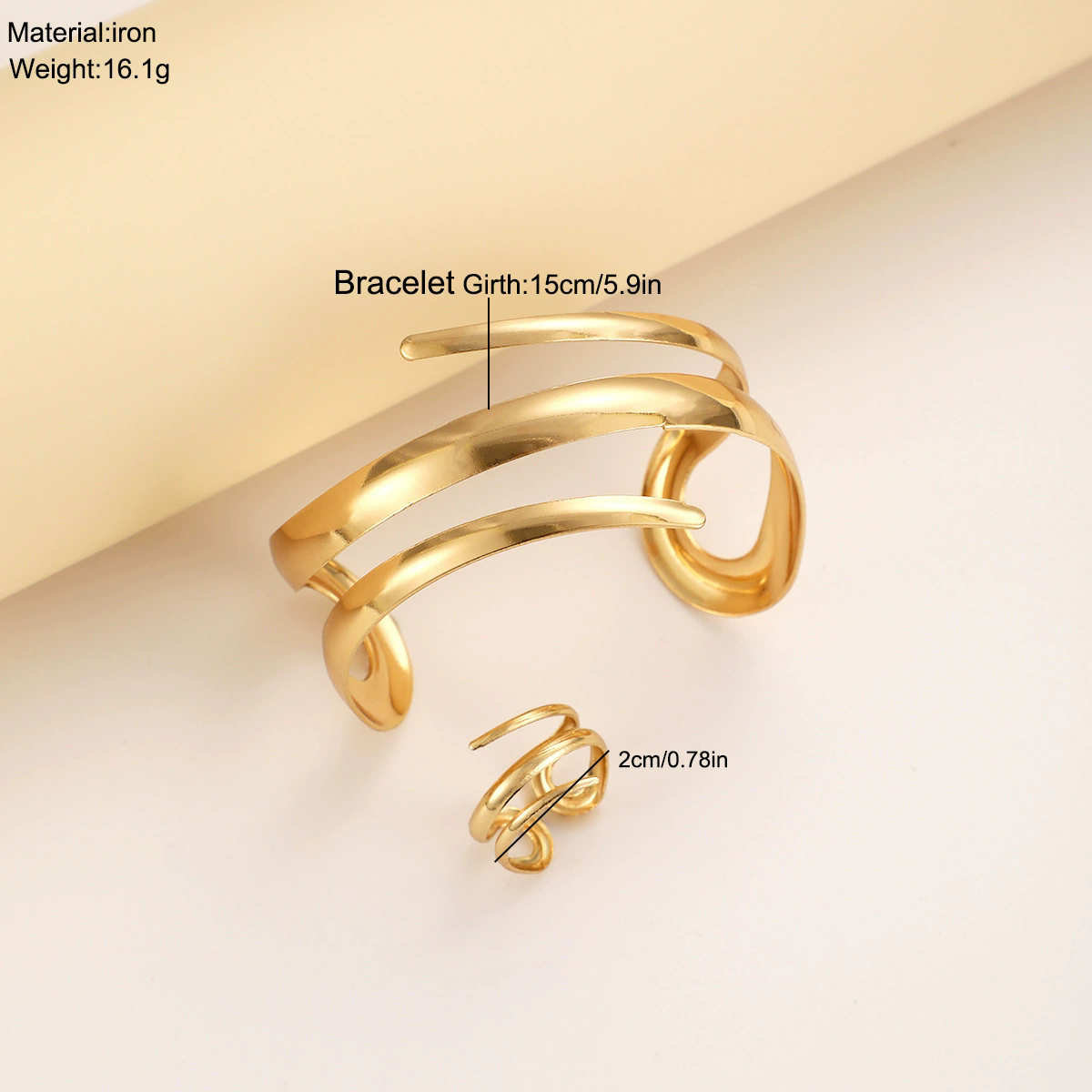 Stainless Steel Water Drop Bangle Ring Set for Women Luxury Geometric Teardrop Open WristCuff Irregular Twisted Bracelet Jewelry A-2120