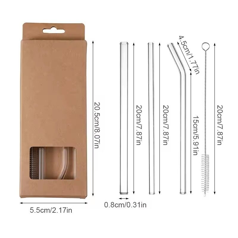 3PCS High borosilicate transparent glass straw, heat-resistant and durable, disposable juice drinking tube for pregnant women