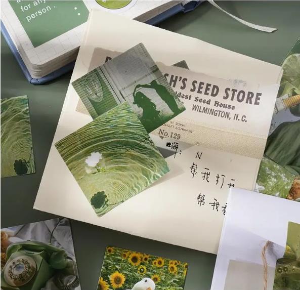 46 Pcs/box Green Landscape Aesthetic Stickers INS Style Stickers Retro flower Scrapbooking Label Diary Stationery stickers