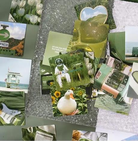 46 Pcs/box Green Landscape Aesthetic Stickers INS Style Stickers Retro flower Scrapbooking Label Diary Stationery stickers