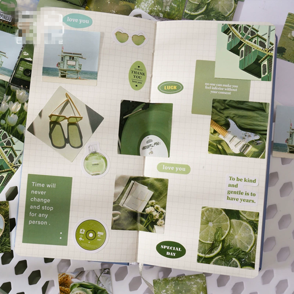 46 Pcs/box Green Landscape Aesthetic Stickers INS Style Stickers Retro flower Scrapbooking Label Diary Stationery stickers