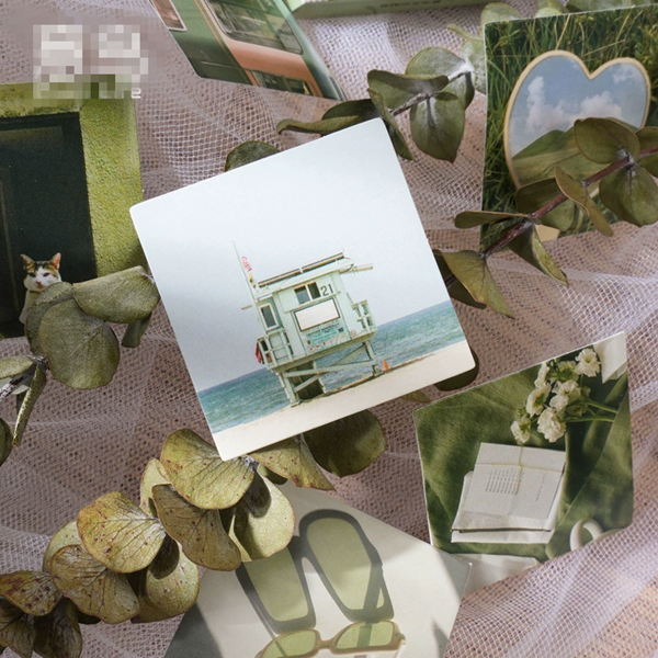 46 Pcs/box Green Landscape Aesthetic Stickers INS Style Stickers Retro flower Scrapbooking Label Diary Stationery stickers