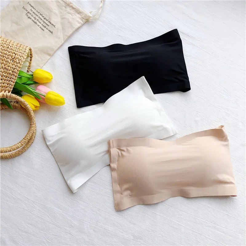 1PC Ice Silk Strapless Bra Girls Seamless Crop Tube Top Bralette for Women Sexy Soft Bras Underwear