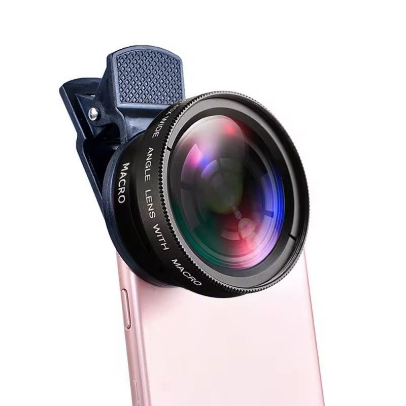 1PC 2 IN 1 Lens Universal Clip 37mm Mobile Phone Lens Professional 0.45X 49uv Super Wide-Angle + Macro HD Lens C-644
